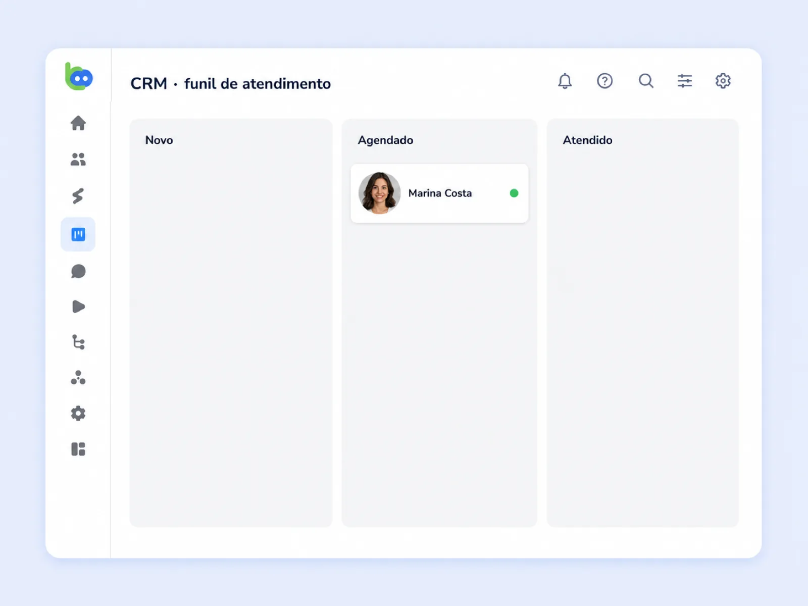 CRM Kanban com funil de atendimento