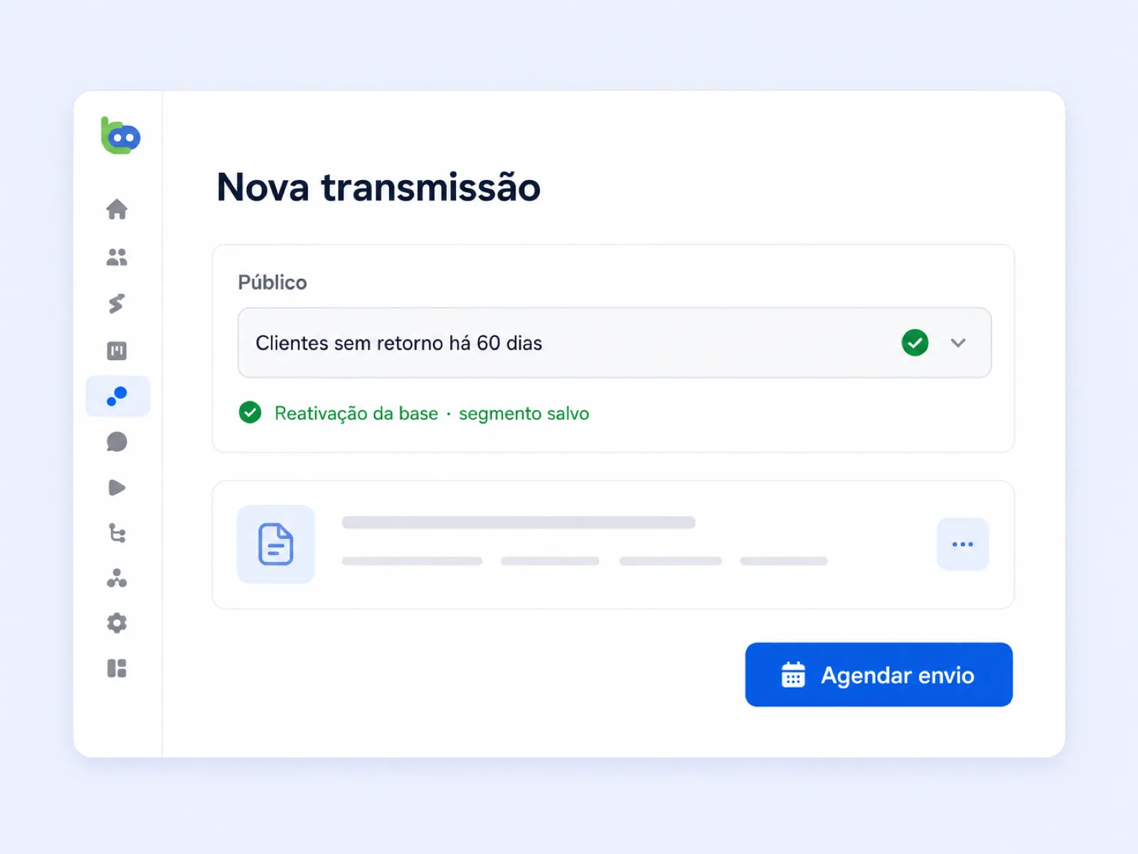 Nova transmissão pronta para agendar