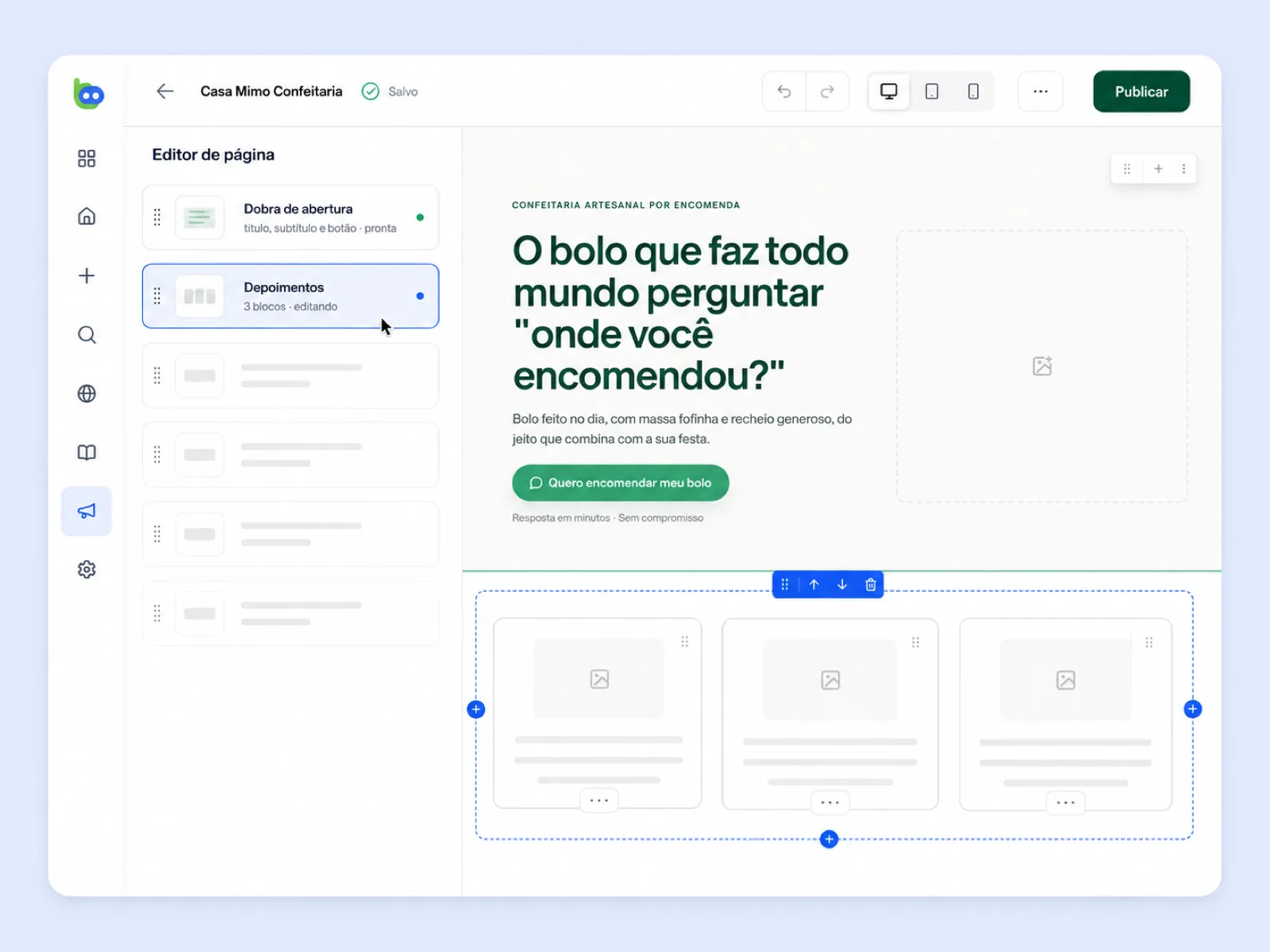 Editor de página em blocos