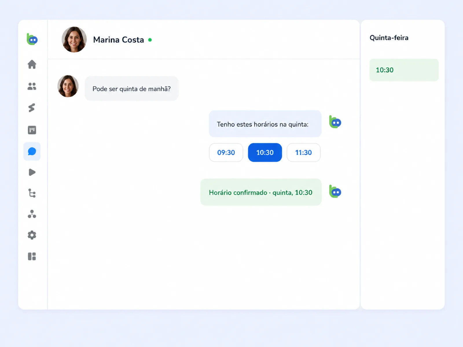 Horários disponíveis e agendamento confirmado na conversa